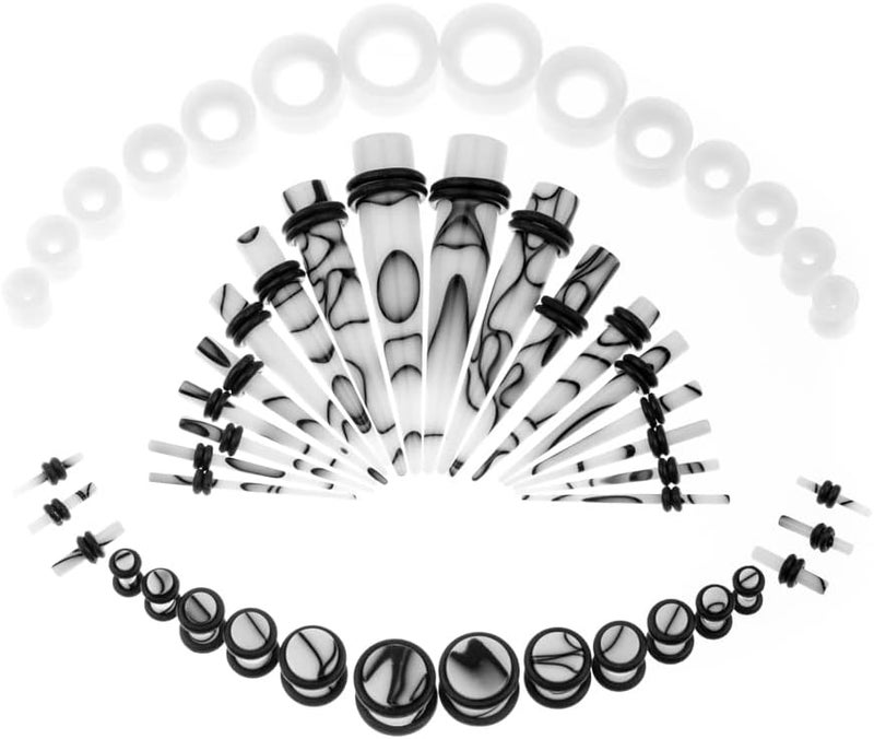 Linkning Store 50 PCS Ear Stretching Kit 14Gauges-00Gauges Earring Marble Acrylic Taper Piercing Jewlery Sets - Image 1